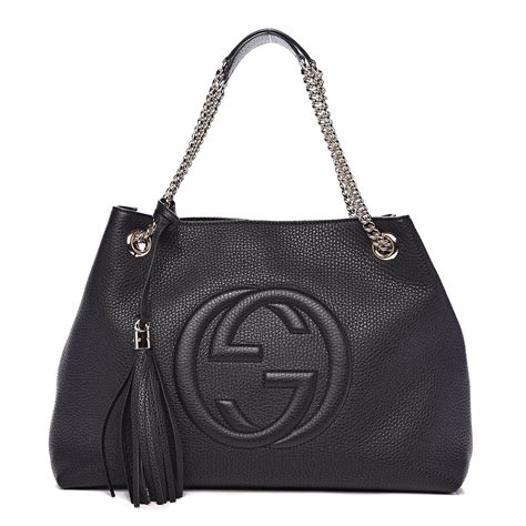 gucci large soho black leather shoulder bag with chain strap|Gucci pebbled calfskin medium soho.